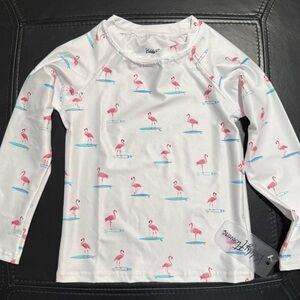 Kenny Flowers White Rashguard with Pink Flamingo Print